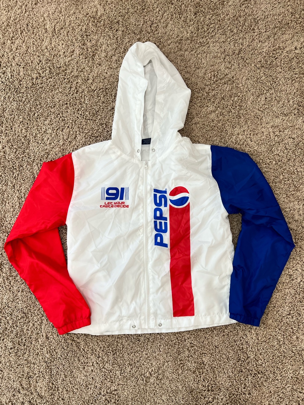 Pepsi White Red and Blue Colorblock Rain Jacket